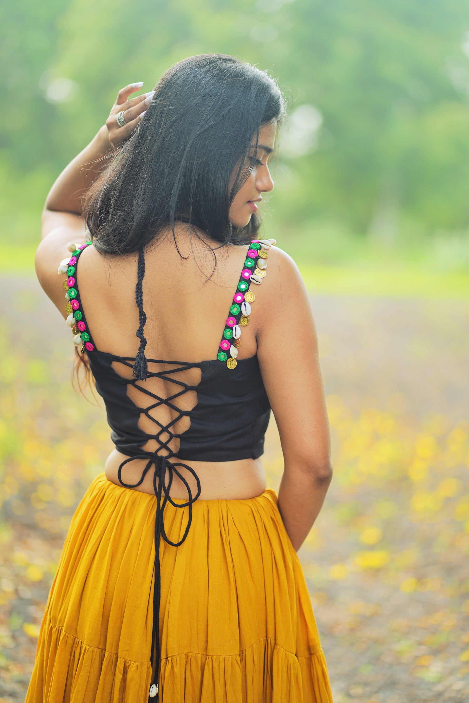 MUSTARD  AND BLACK CHANIYA CHOLI HANDMADEAHOLIC BY MISHKA