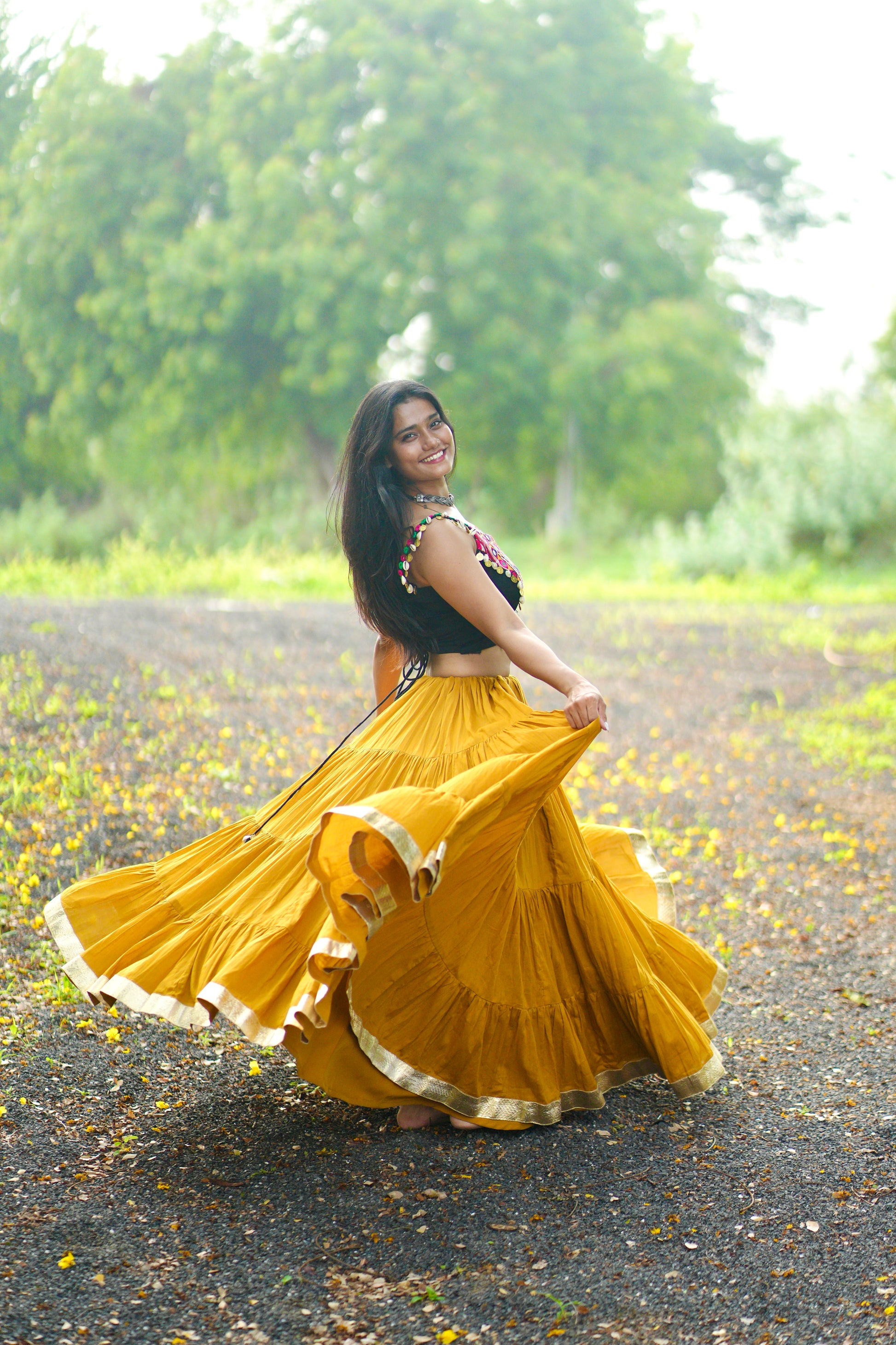 MUSTARD  AND BLACK CHANIYA CHOLI HANDMADEAHOLIC BY MISHKA