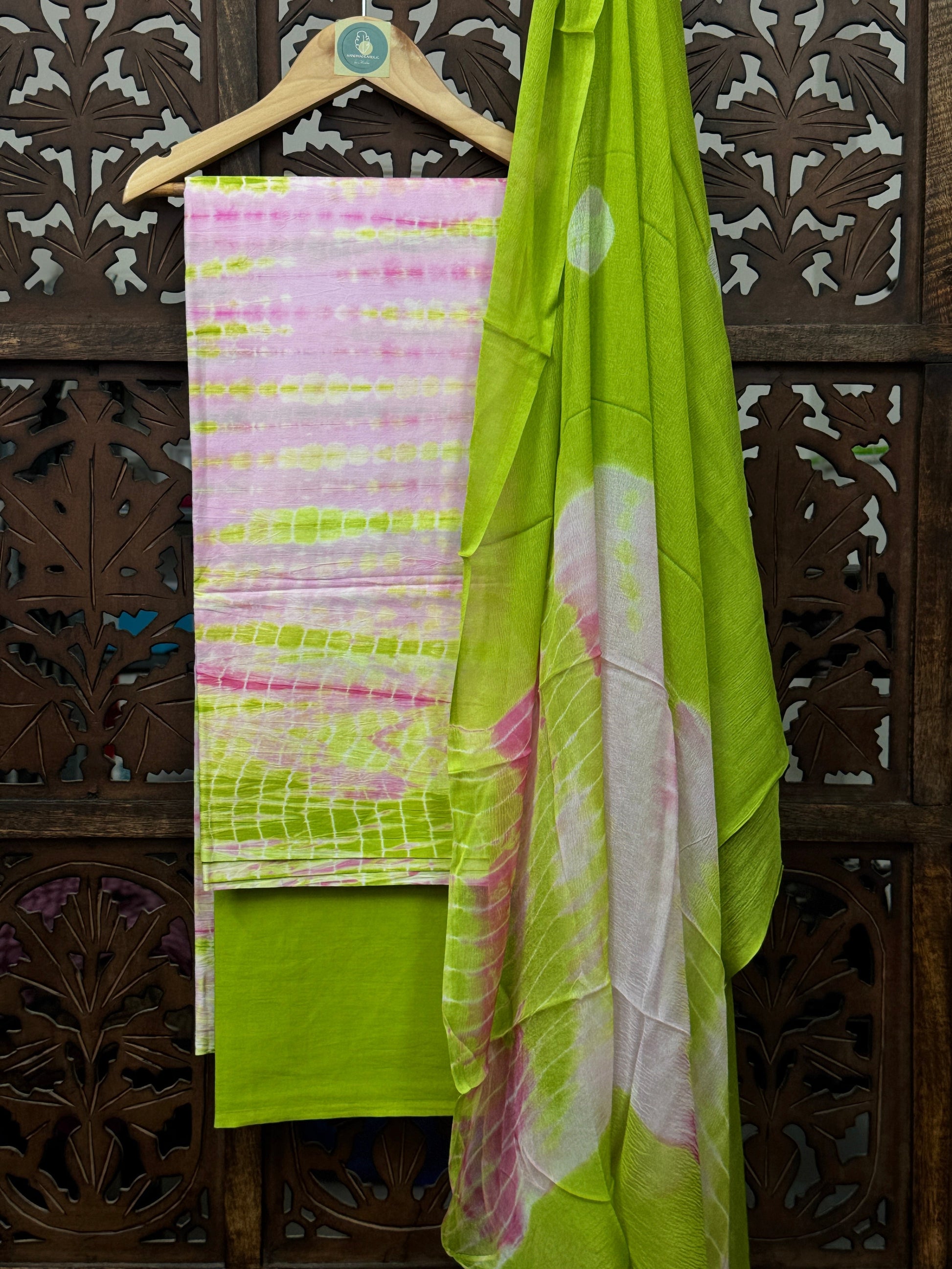 Pastel Zest – Handblock Mul Cotton Unstitched Suit Set With Chiffon Dupatta HANDMADEAHOLIC BY MISHKA