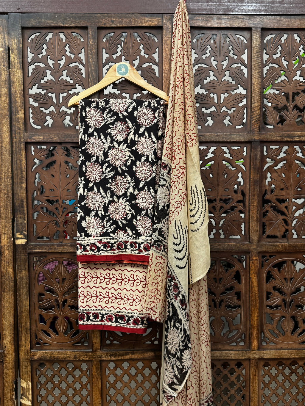 Midnight Bloom Handblock Mul Cotton Unstitched Suit Set with Pure Chiffon Dupatta HANDMADEAHOLIC BY MISHKA