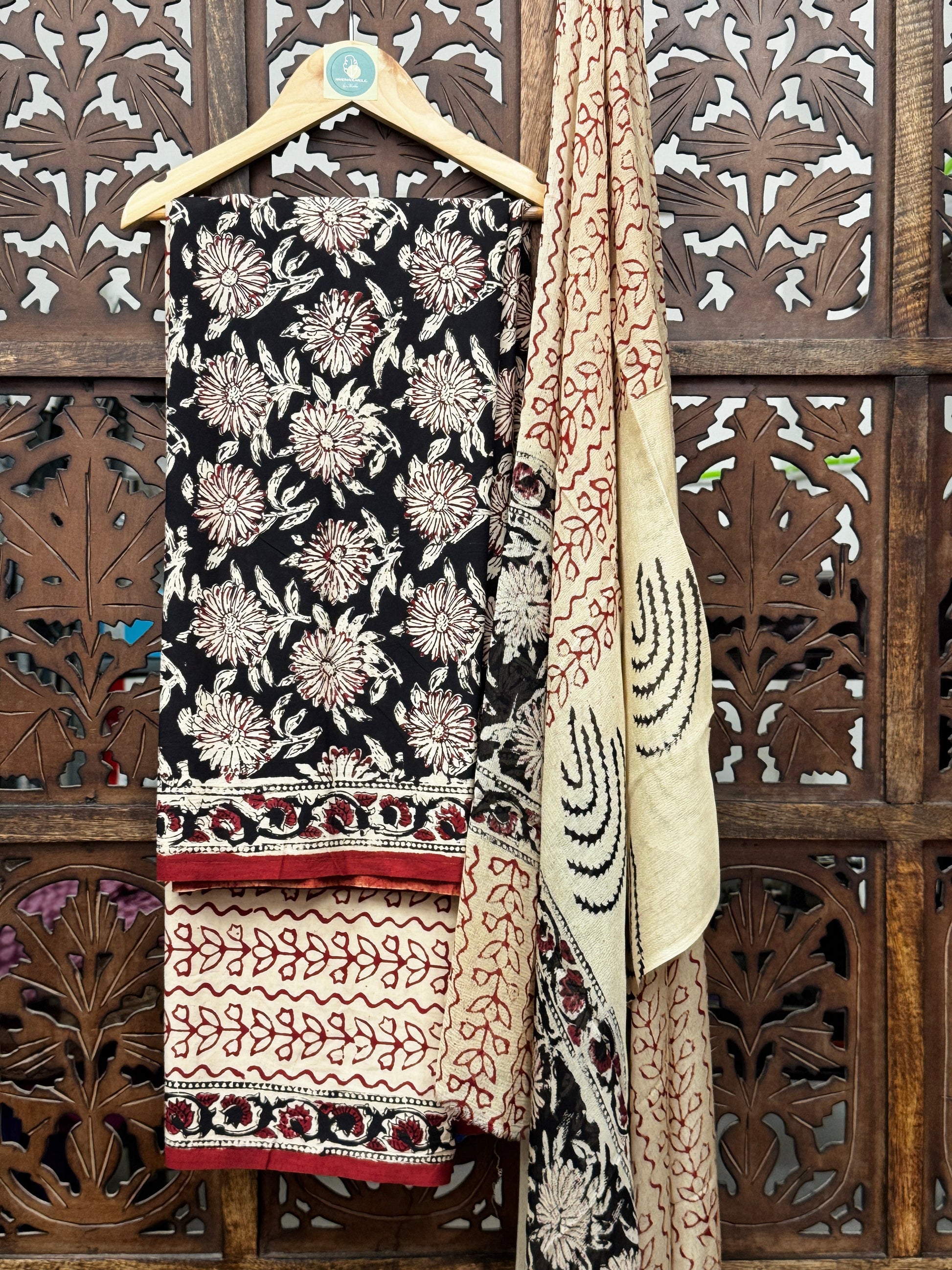 Midnight Bloom Handblock Mul Cotton Unstitched Suit Set with Pure Chiffon Dupatta HANDMADEAHOLIC BY MISHKA