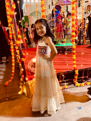 OFF WHITE MULMUL BANJARA KIDS CHOLI HANDMADEAHOLIC BY MISHKA