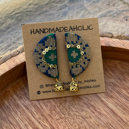 PEACOCK BLUE SEMI GOLDEN EARRINGS HANDMADEAHOLIC BY MISHKA