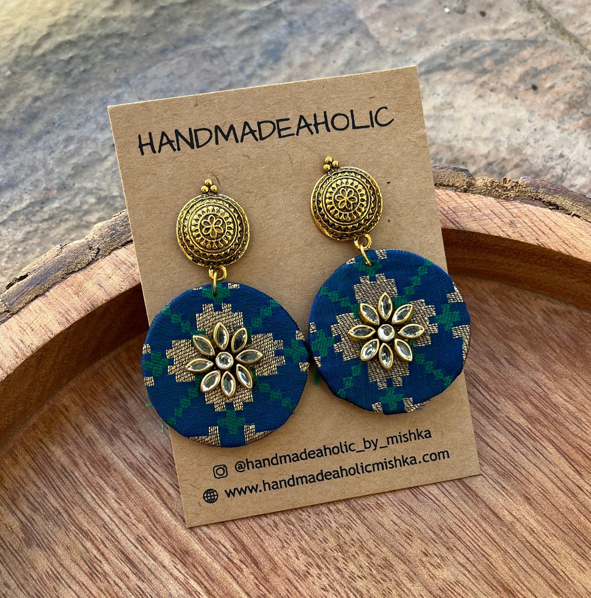 PEACOCK BLUE GOLDEN EARRINGS HANDMADEAHOLIC BY MISHKA
