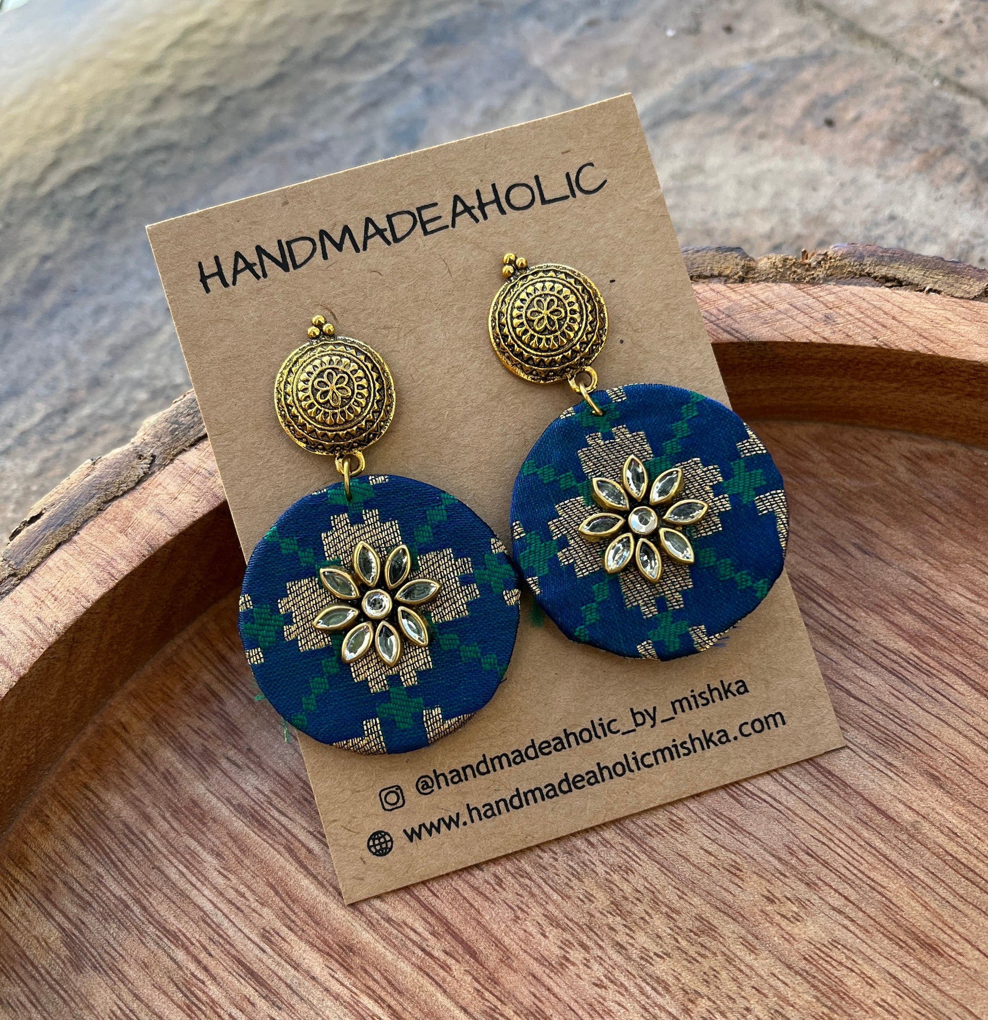 PEACOCK BLUE GOLDEN EARRINGS HANDMADEAHOLIC BY MISHKA