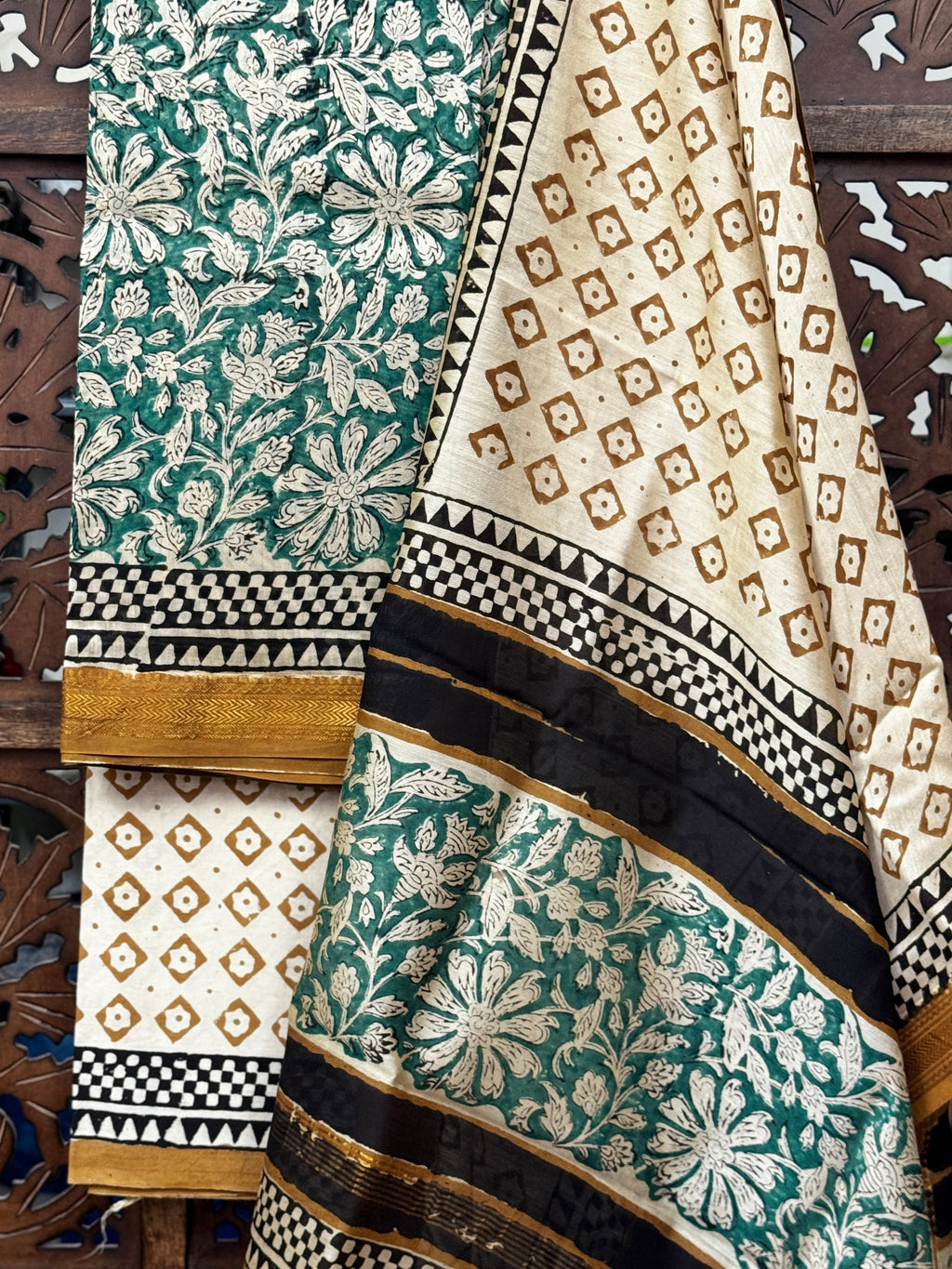 Ethereal Verdant – Handblocked Maheshwari Silk Suit Set HANDMADEAHOLIC BY MISHKA