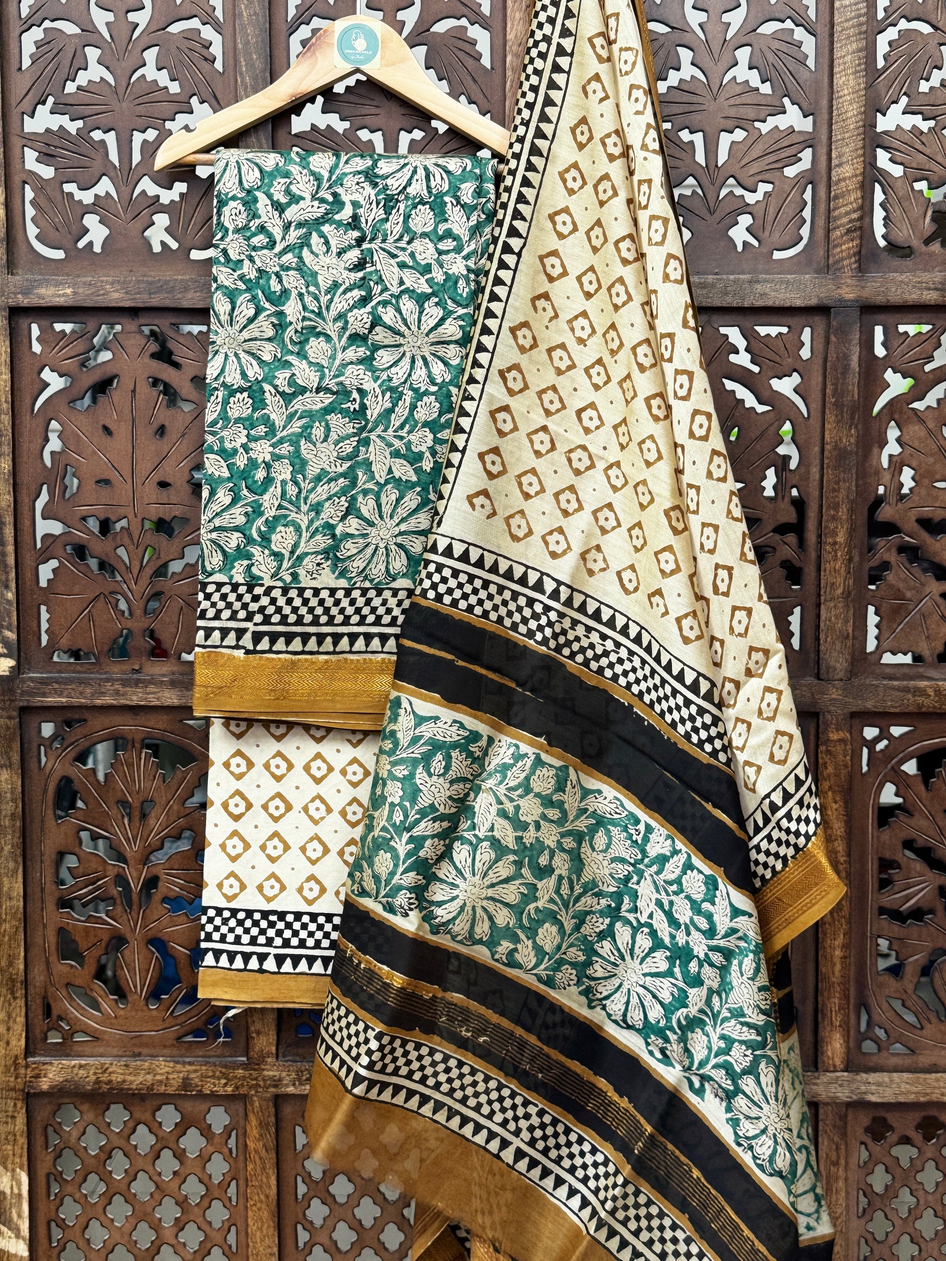 Ethereal Verdant – Handblocked Maheshwari Silk Suit Set HANDMADEAHOLIC BY MISHKA