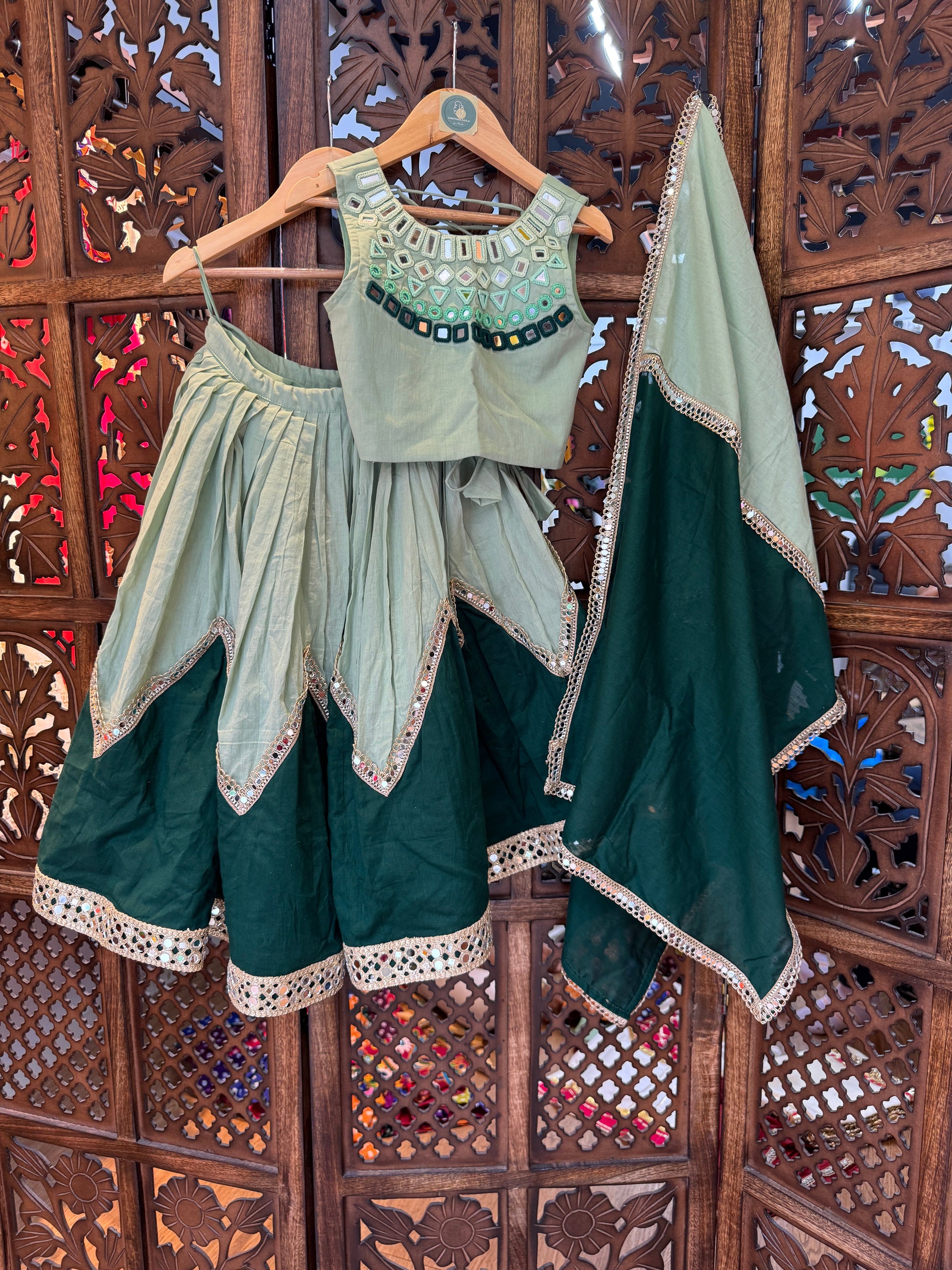 GREEN LIGHT AND DARK KIDS CHOLI RAAS'25 HANDMADEAHOLIC BY MISHKA