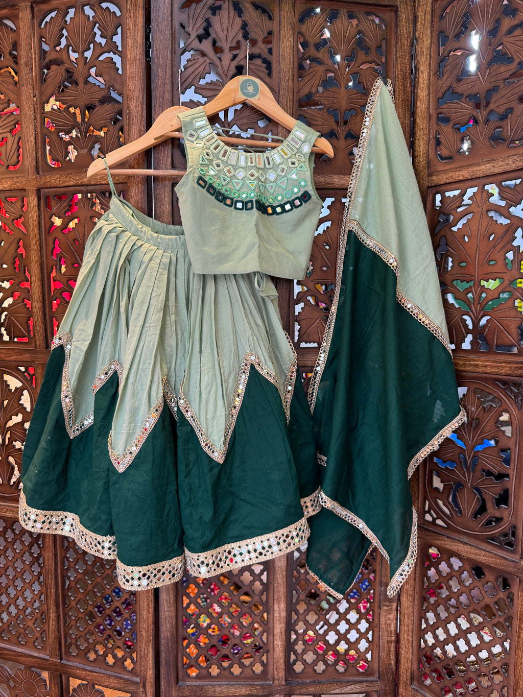 GREEN LIGHT AND DARK KIDS CHOLI RAAS'25 HANDMADEAHOLIC BY MISHKA
