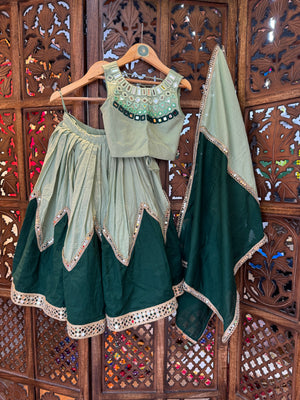 GREEN LIGHT AND DARK KIDS CHOLI RAAS'25 HANDMADEAHOLIC BY MISHKA