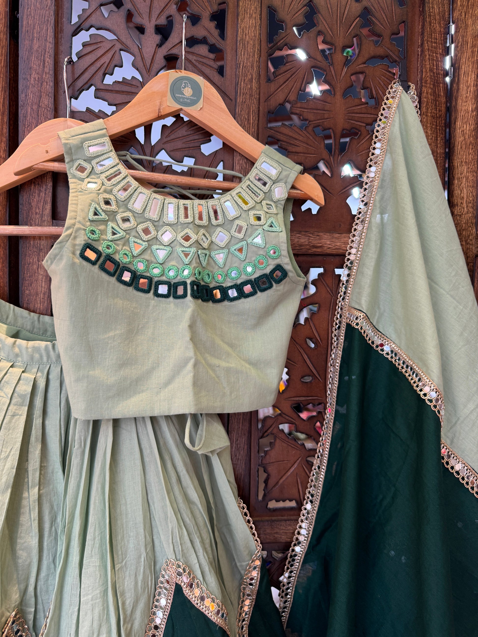 GREEN LIGHT AND DARK KIDS CHOLI RAAS'25 HANDMADEAHOLIC BY MISHKA