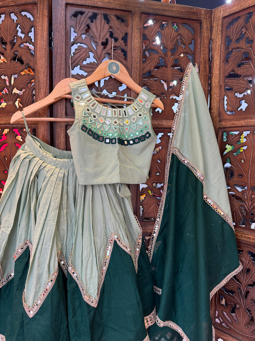 GREEN LIGHT AND DARK KIDS CHOLI RAAS'25 HANDMADEAHOLIC BY MISHKA