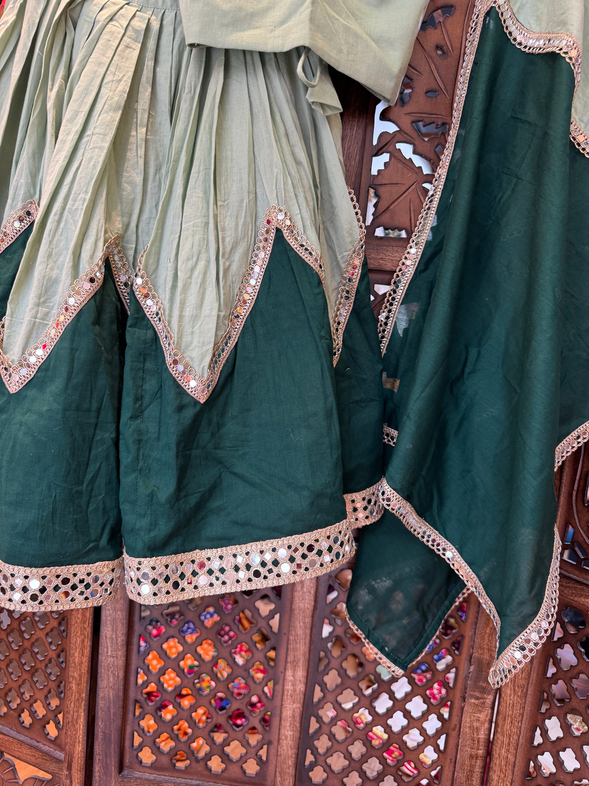 GREEN LIGHT AND DARK KIDS CHOLI RAAS'25 HANDMADEAHOLIC BY MISHKA