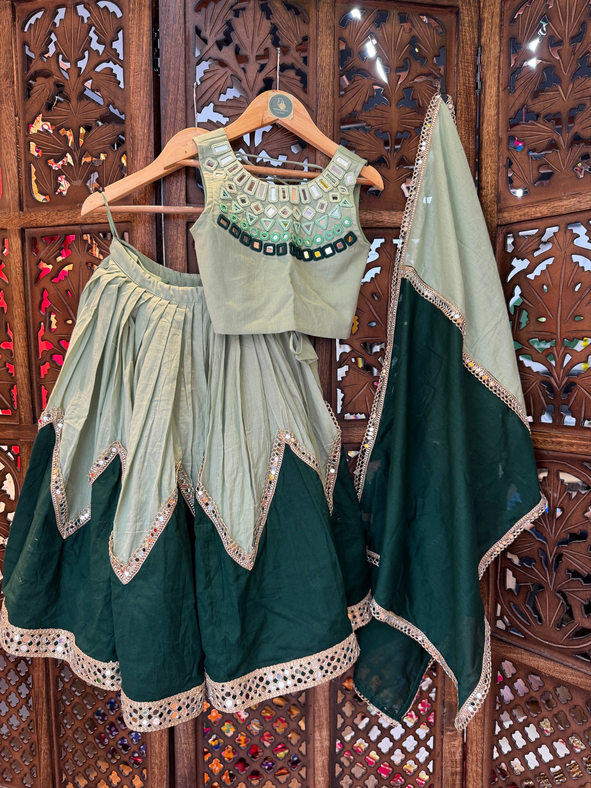 GREEN LIGHT AND DARK KIDS CHOLI RAAS'25 HANDMADEAHOLIC BY MISHKA