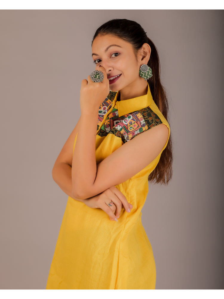 BOHO YELLOW A-LINE DRESS HANDMADEAHOLIC BY MISHKA