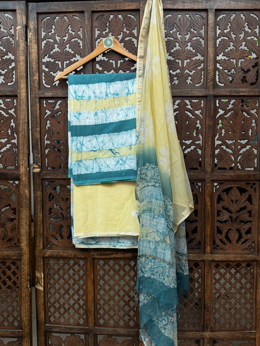 Teal & Lemon Sorbet Handblock Batik Salwar Suit Set HANDMADEAHOLIC BY MISHKA