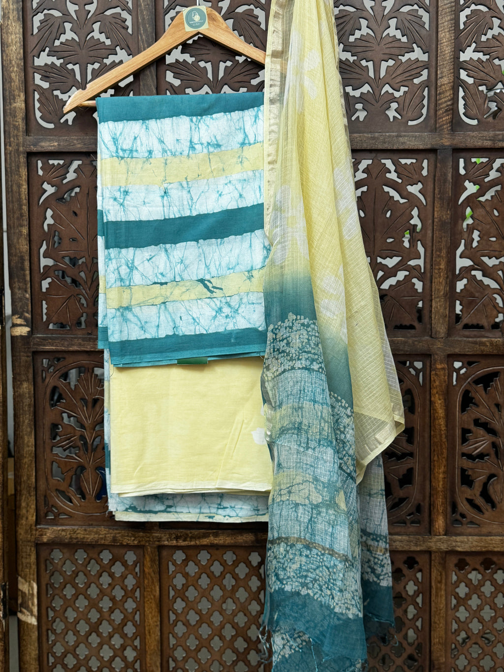 Teal & Lemon Sorbet Handblock Batik Salwar Suit Set HANDMADEAHOLIC BY MISHKA