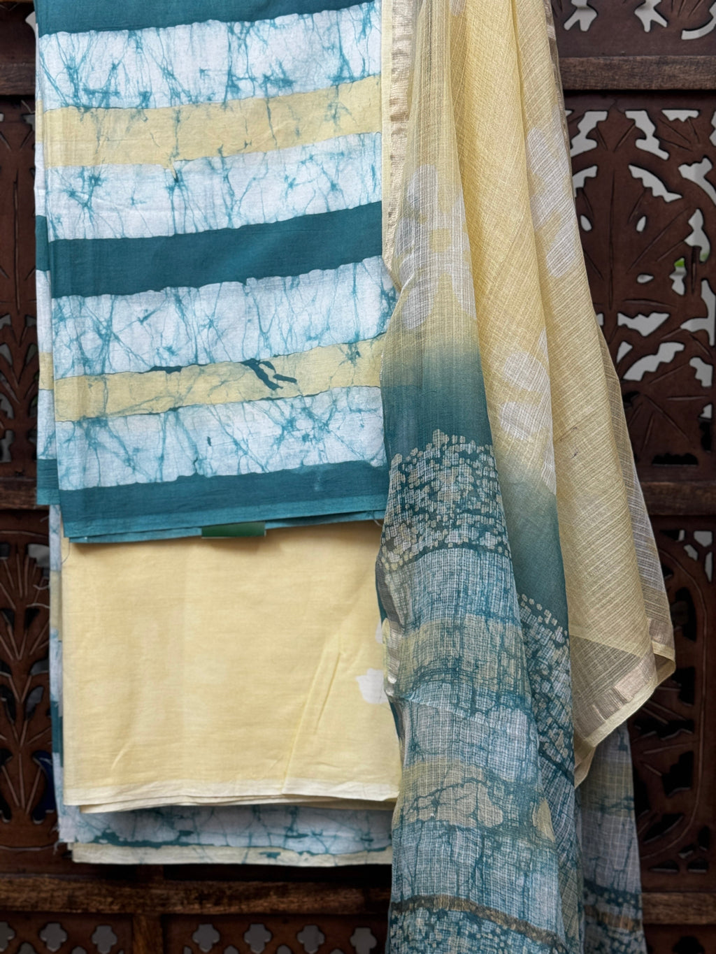 Teal & Lemon Sorbet Handblock Batik Salwar Suit Set HANDMADEAHOLIC BY MISHKA