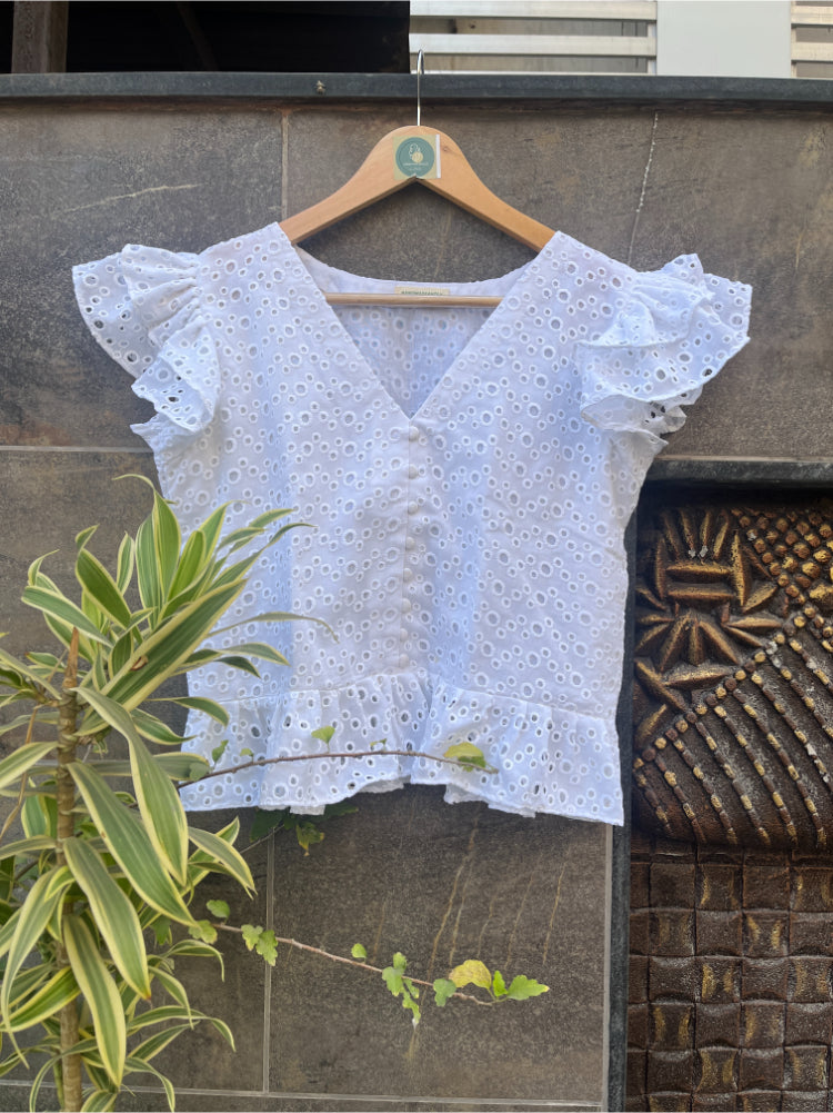 WHITE SCHIFFLY FRILL CAMI TOP HANDMADEAHOLIC BY MISHKA