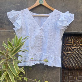 WHITE SCHIFFLY FRILL CAMI TOP HANDMADEAHOLIC BY MISHKA