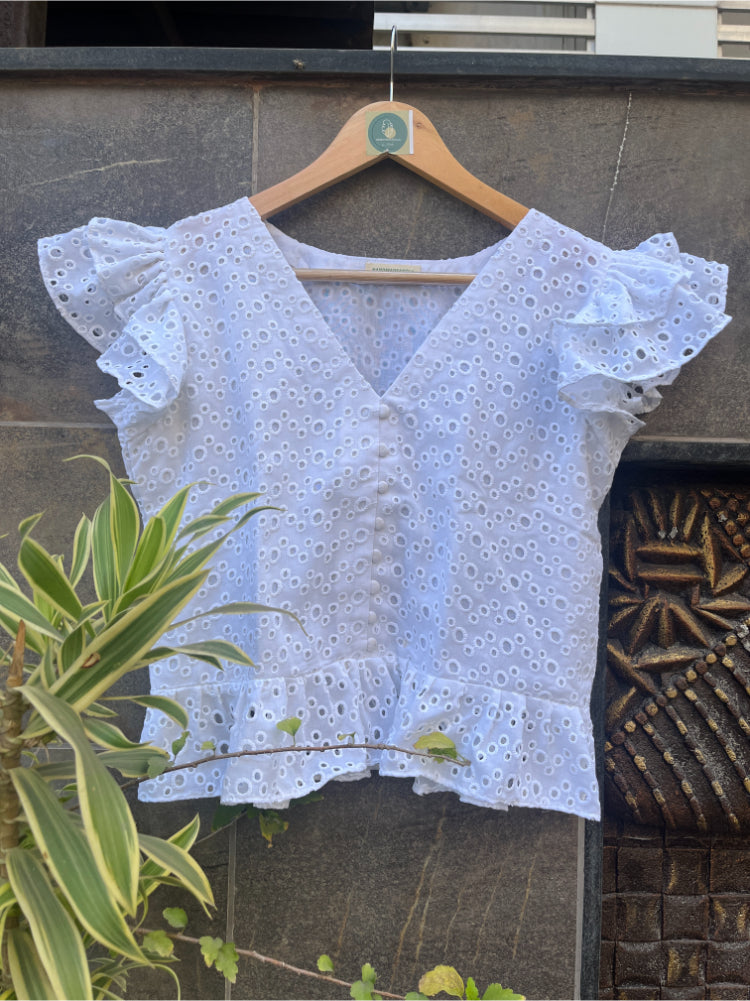 WHITE SCHIFFLY FRILL CAMI TOP HANDMADEAHOLIC BY MISHKA