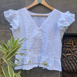 WHITE SCHIFFLY FRILL CAMI TOP HANDMADEAHOLIC BY MISHKA