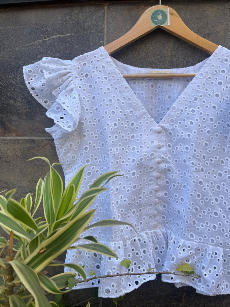 WHITE SCHIFFLY FRILL CAMI TOP HANDMADEAHOLIC BY MISHKA