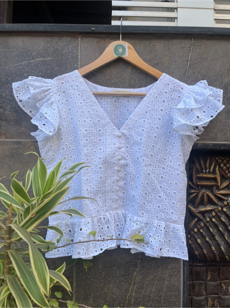 WHITE SCHIFFLY FRILL CAMI TOP HANDMADEAHOLIC BY MISHKA