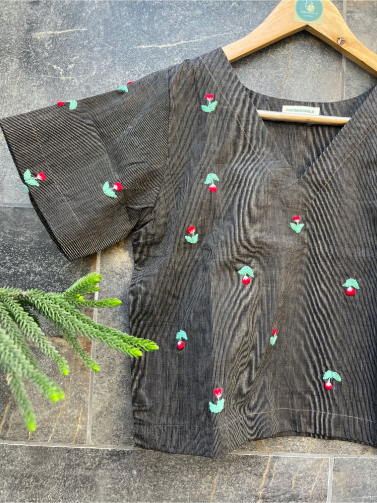 BLACK STRIPE EMBROIDERY TANT TOP HANDMADEAHOLIC BY MISHKA