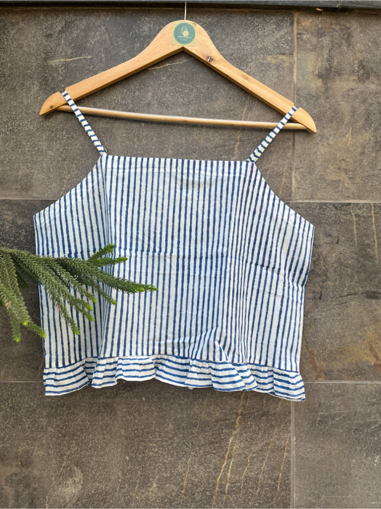 BLUE HANDBLOCK STRIPE CAMI TOP HANDMADEAHOLIC BY MISHKA