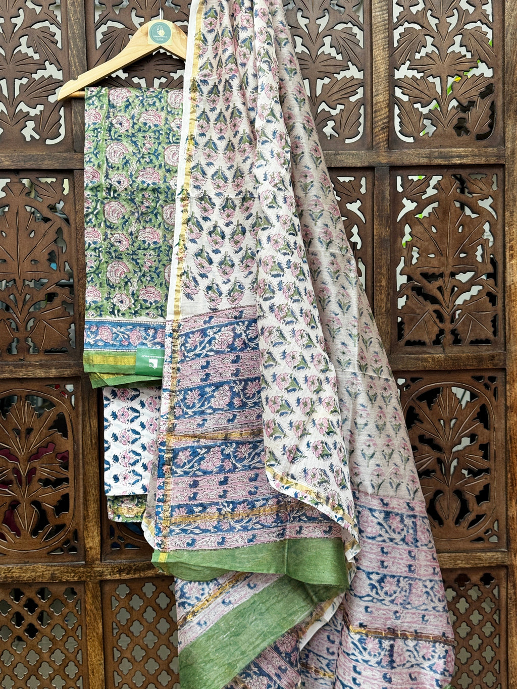 Royal Chanderi Silk Handblock Unstitched Suit Set HANDMADEAHOLIC BY MISHKA