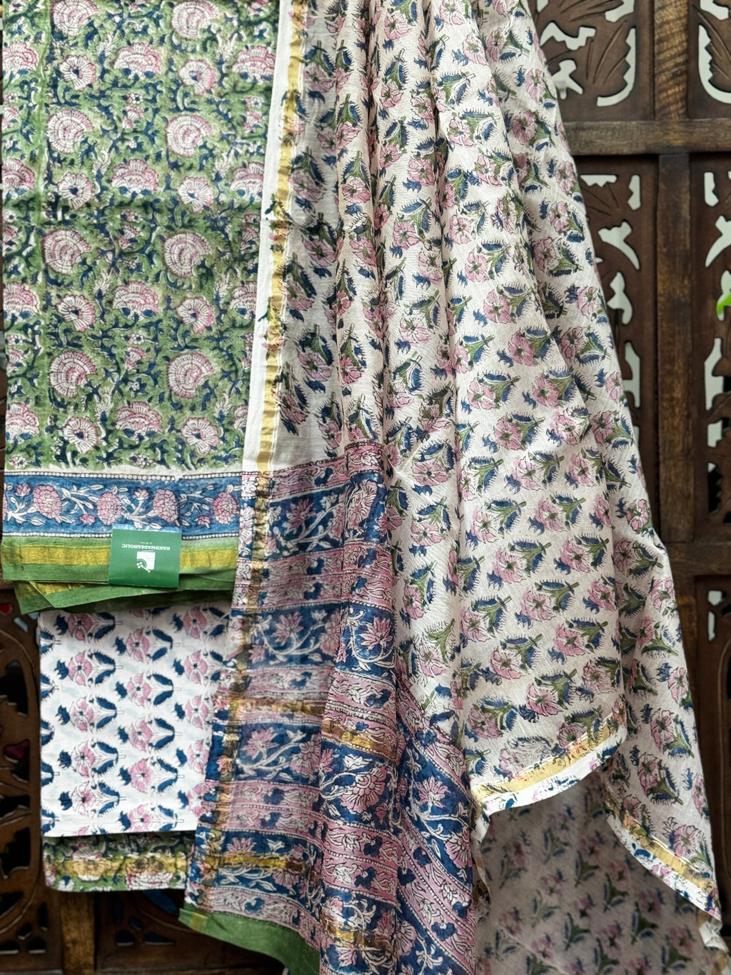 Royal Chanderi Silk Handblock Unstitched Suit Set HANDMADEAHOLIC BY MISHKA