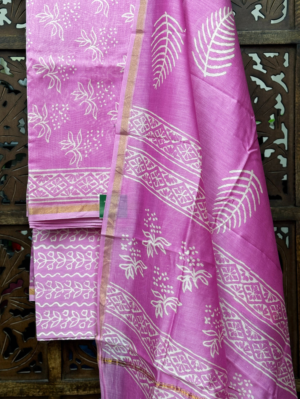 Handblock Printed Orchid Pink Chanderi Silk Suit Set HANDMADEAHOLIC BY MISHKA