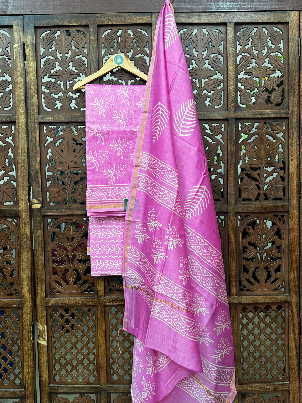 Handblock Printed Orchid Pink Chanderi Silk Suit Set HANDMADEAHOLIC BY MISHKA