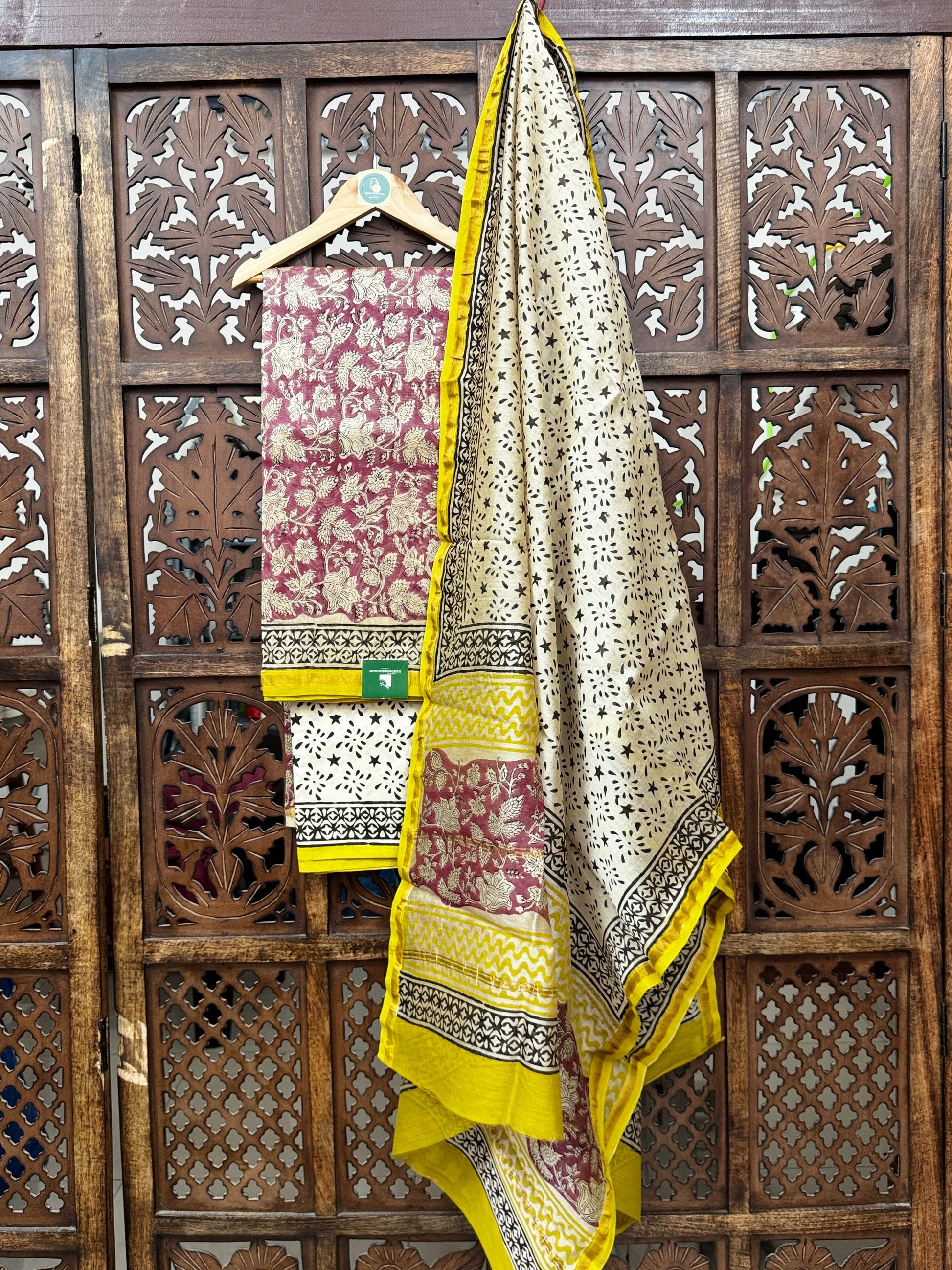 Earthy Maroon & Mustard Chanderi Silk Handblock Suit Set HANDMADEAHOLIC BY MISHKA