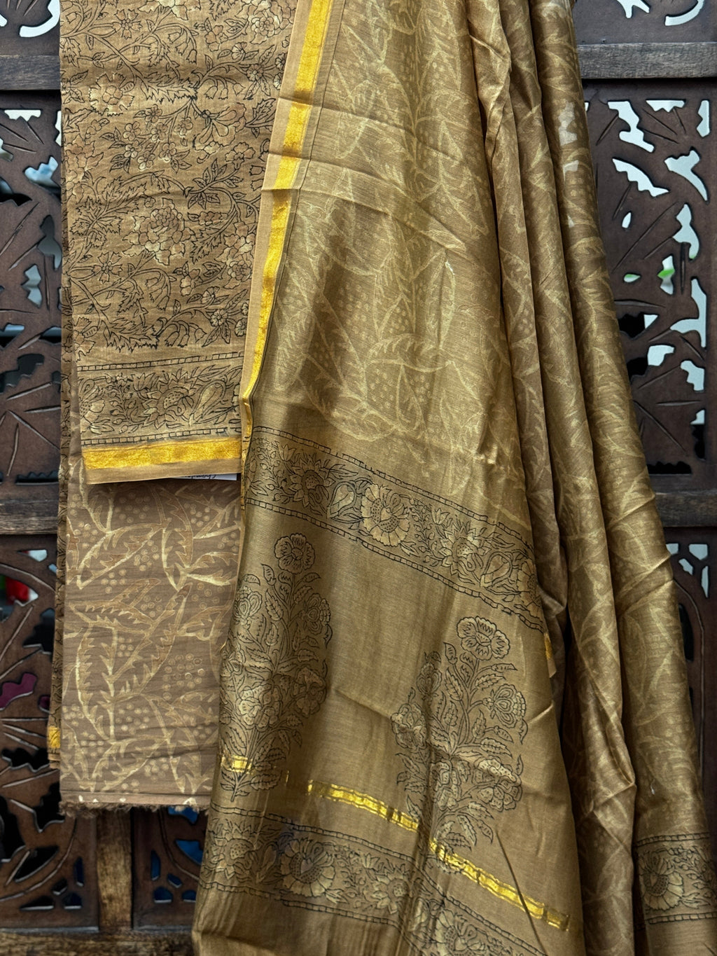 Antique Bronze Hand-Block Chanderi Silk Suit Set HANDMADEAHOLIC BY MISHKA