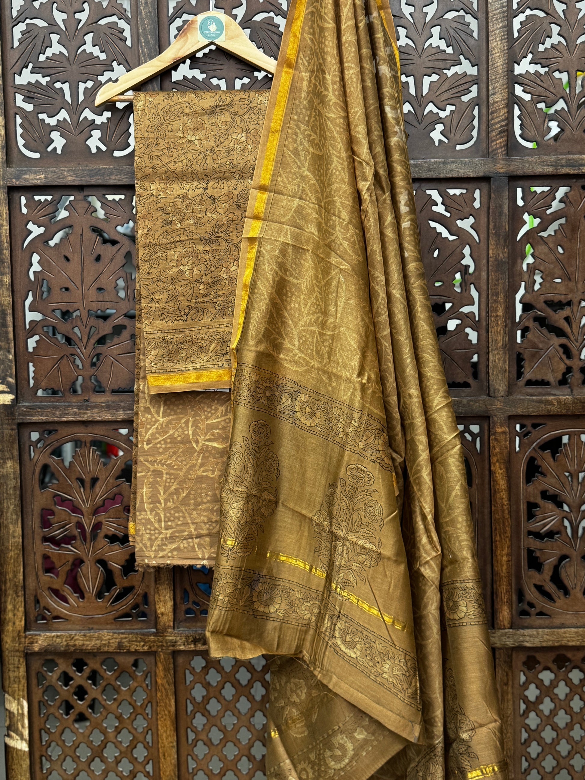 Antique Bronze Hand-Block Chanderi Silk Suit Set HANDMADEAHOLIC BY MISHKA