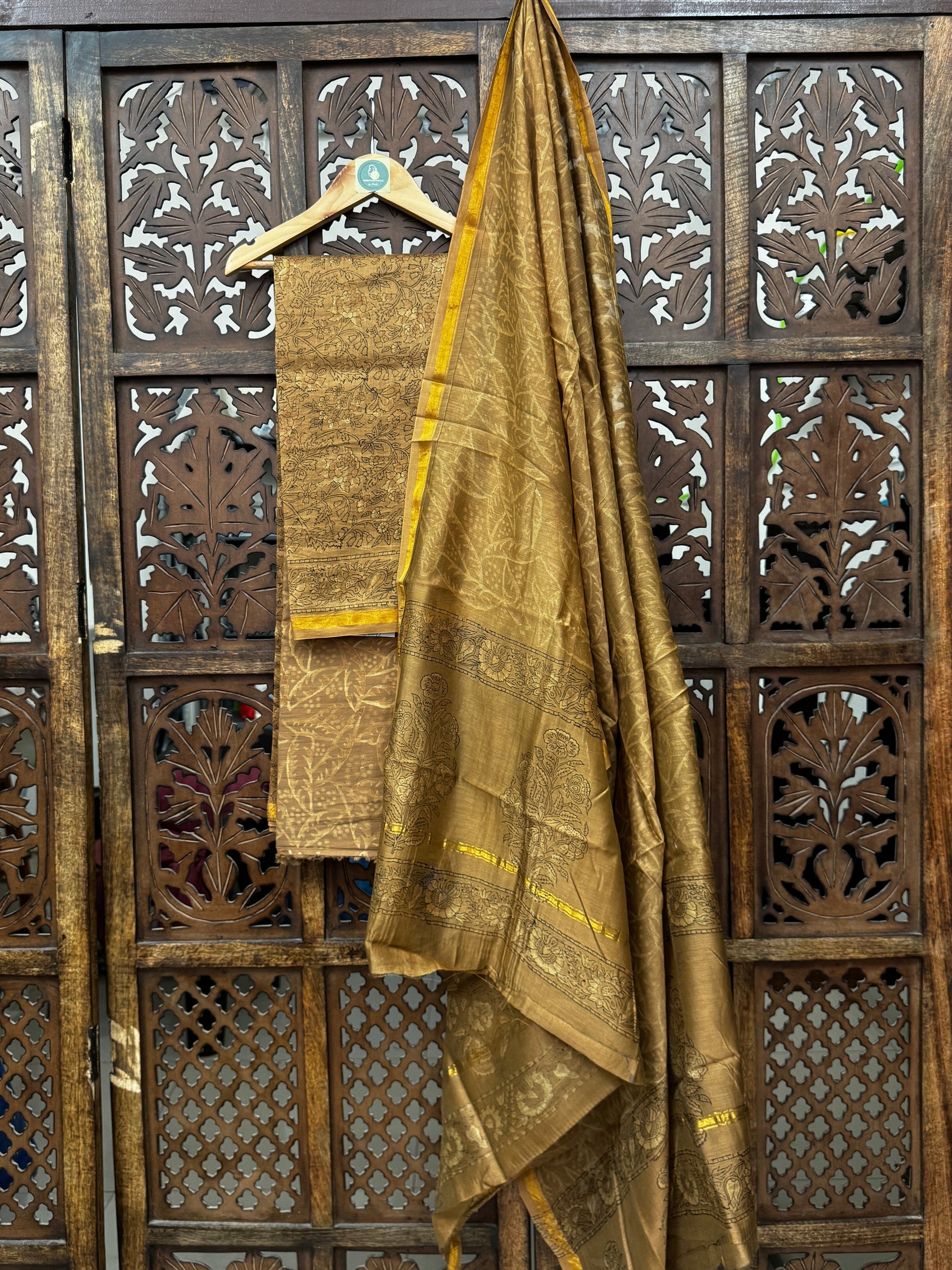 Antique Bronze Hand-Block Chanderi Silk Suit Set HANDMADEAHOLIC BY MISHKA