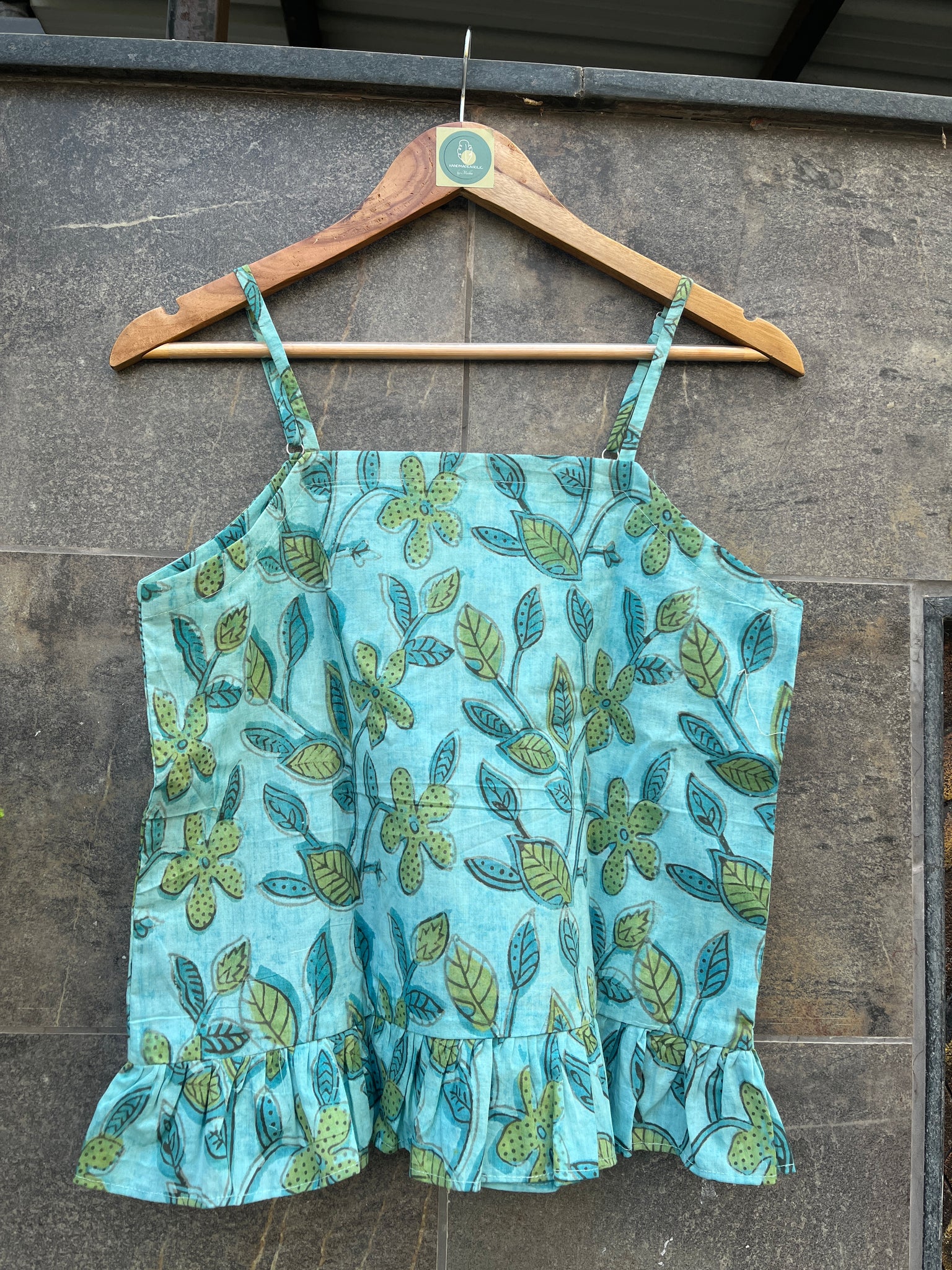 AQUE BLUE FLOWER HANDBLOCK CAMI TOP HANDMADEAHOLIC BY MISHKA