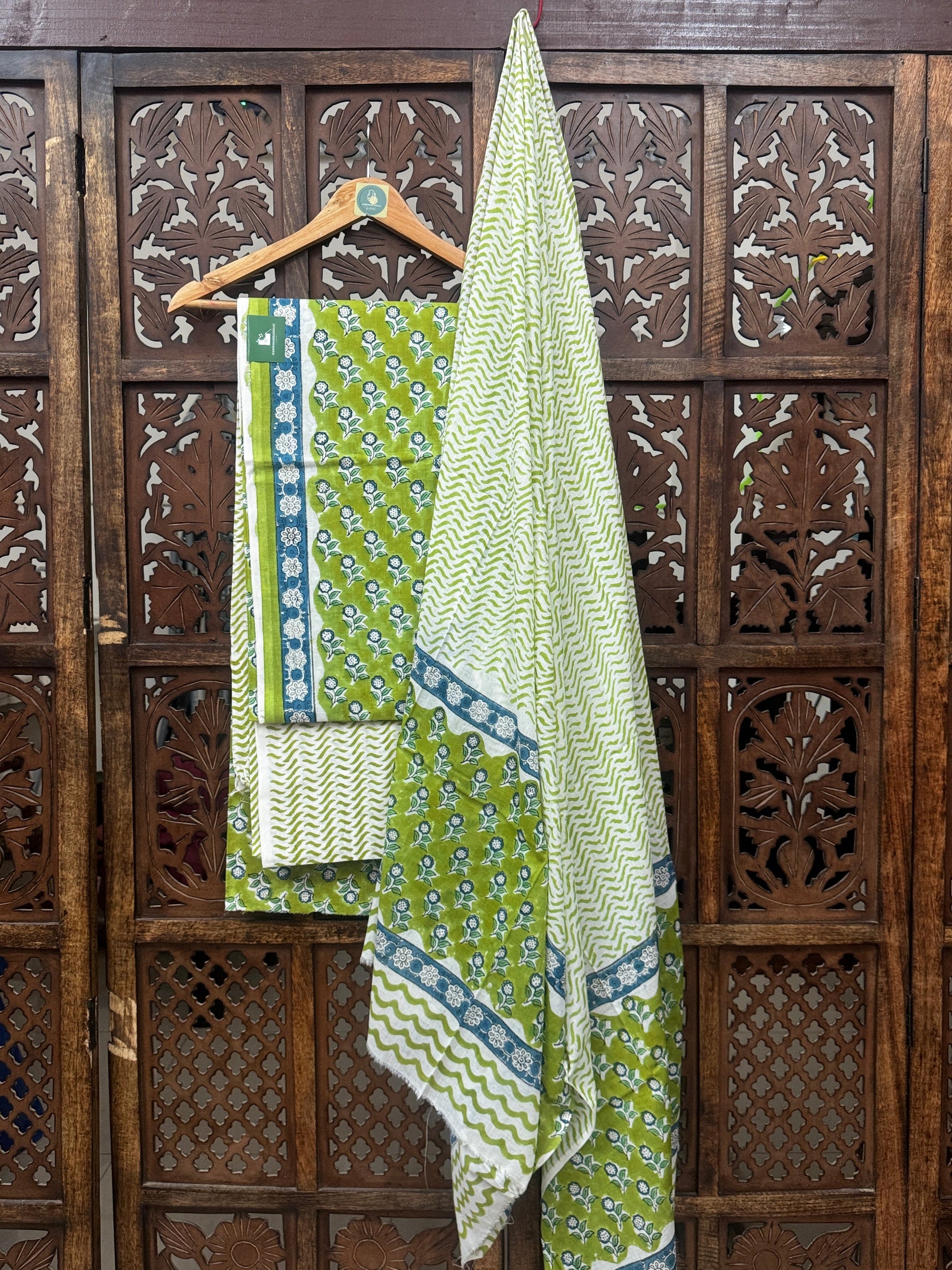 Zesty Lime Flora – Premium Handblock Cotton Unstitched Suit Set HANDMADEAHOLIC BY MISHKA