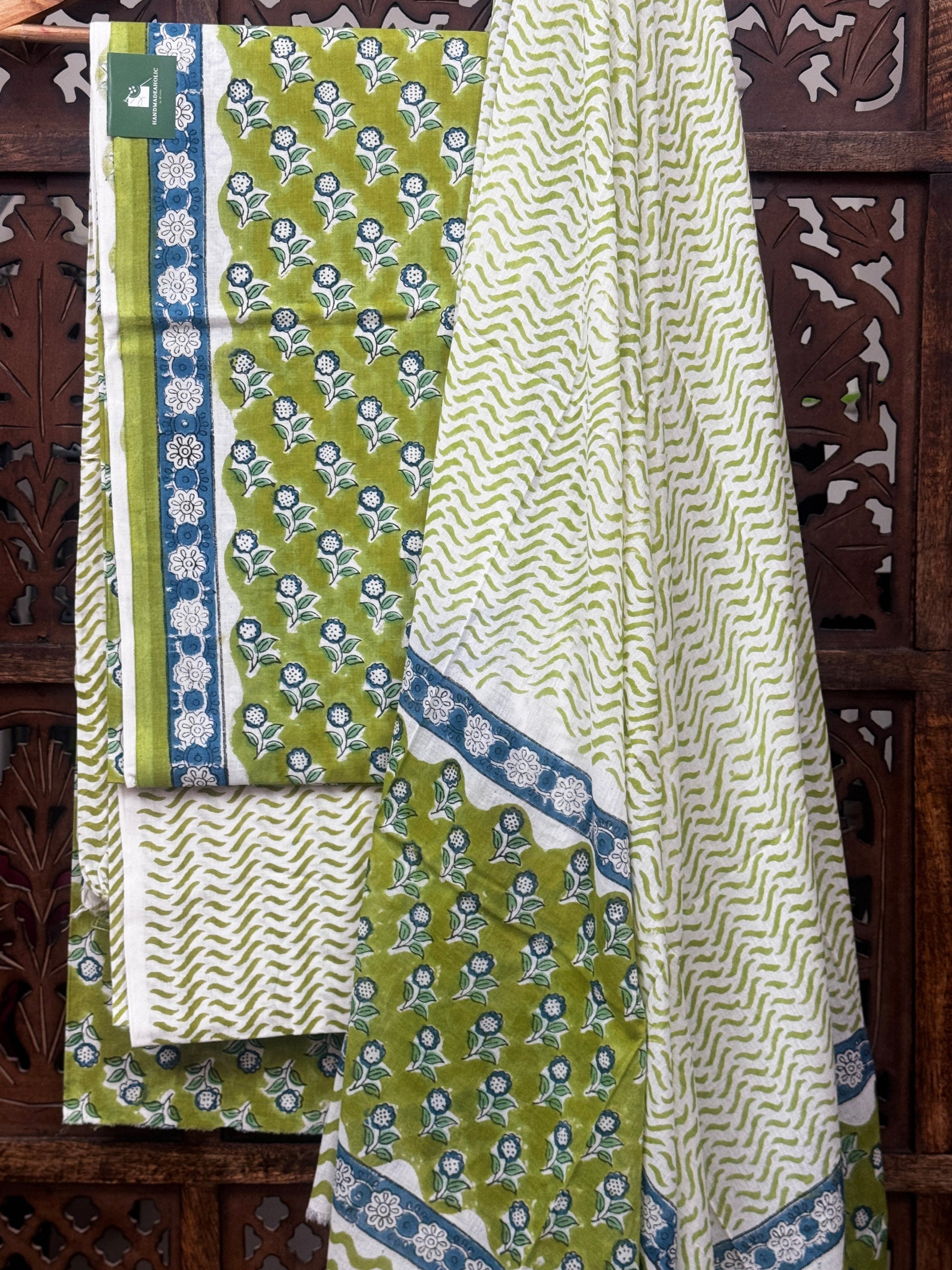 Zesty Lime Flora – Premium Handblock Cotton Unstitched Suit Set HANDMADEAHOLIC BY MISHKA