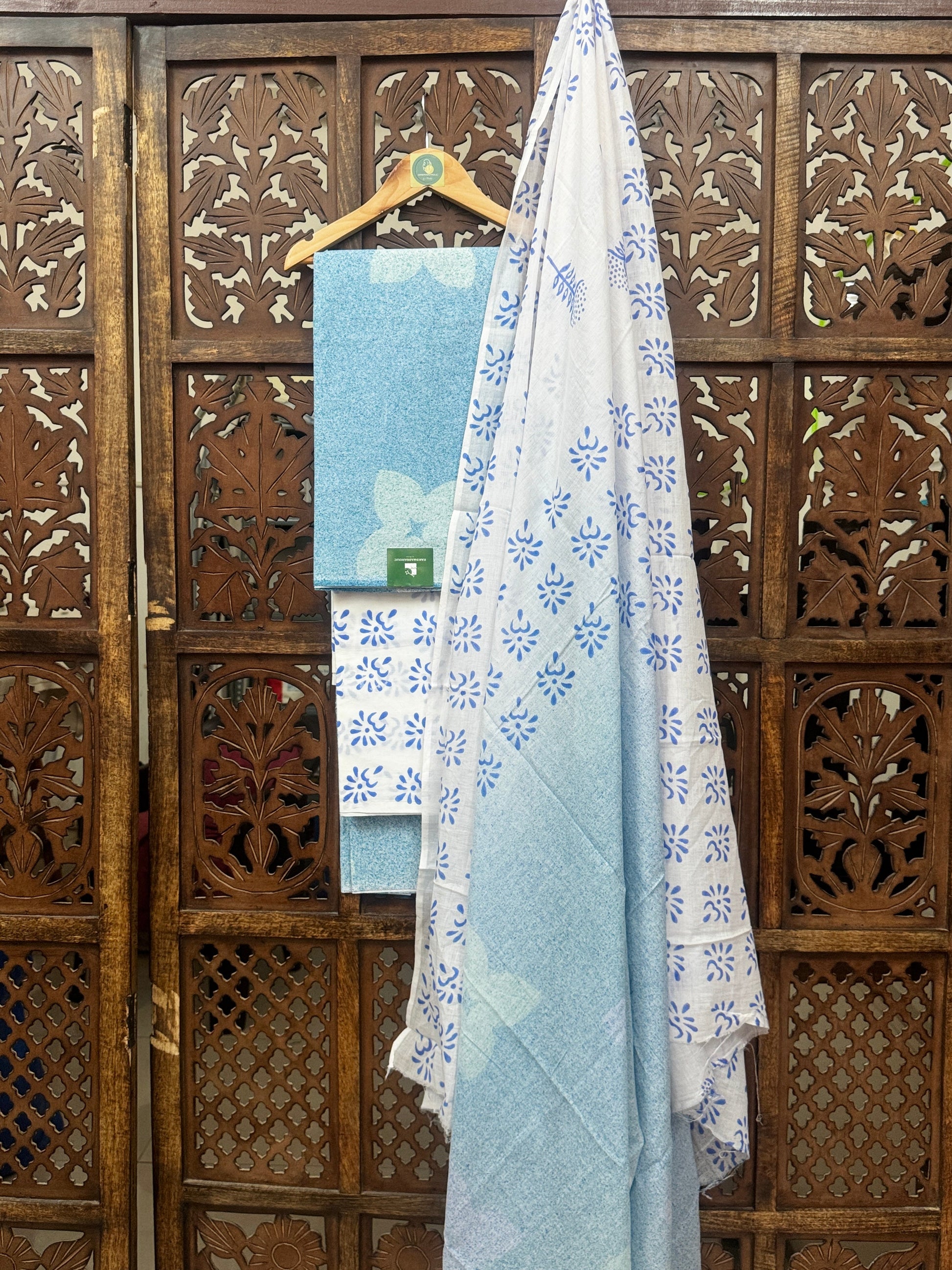 Azure Bloom: Hand-Block Printed Cotton Suit Set HANDMADEAHOLIC BY MISHKA