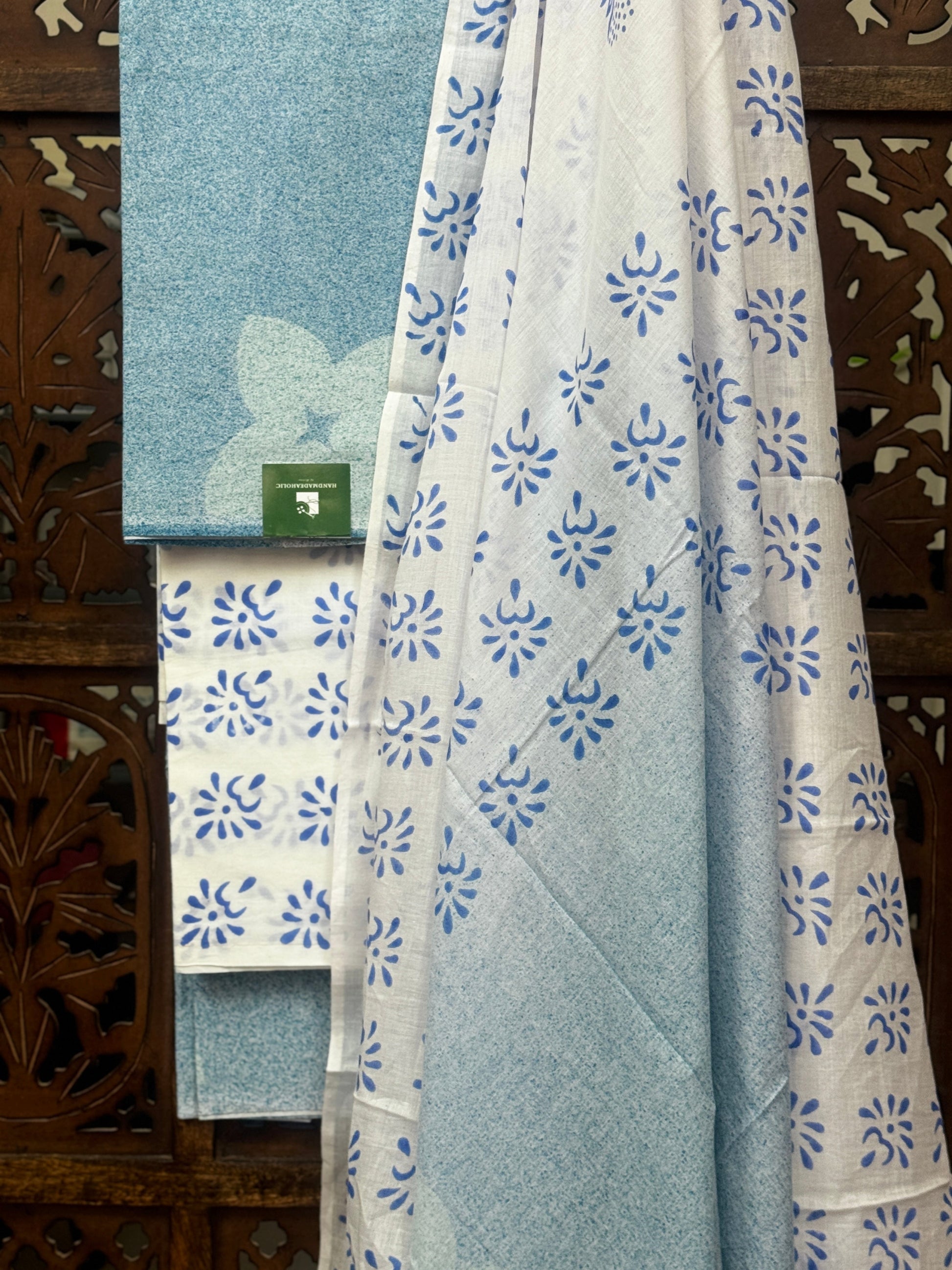 Azure Bloom: Hand-Block Printed Cotton Suit Set HANDMADEAHOLIC BY MISHKA