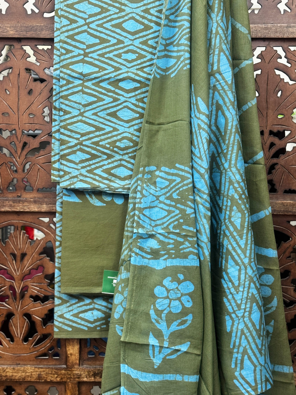 Olive & Turquoise Handblock Printed Cotton Suit Set HANDMADEAHOLIC BY MISHKA