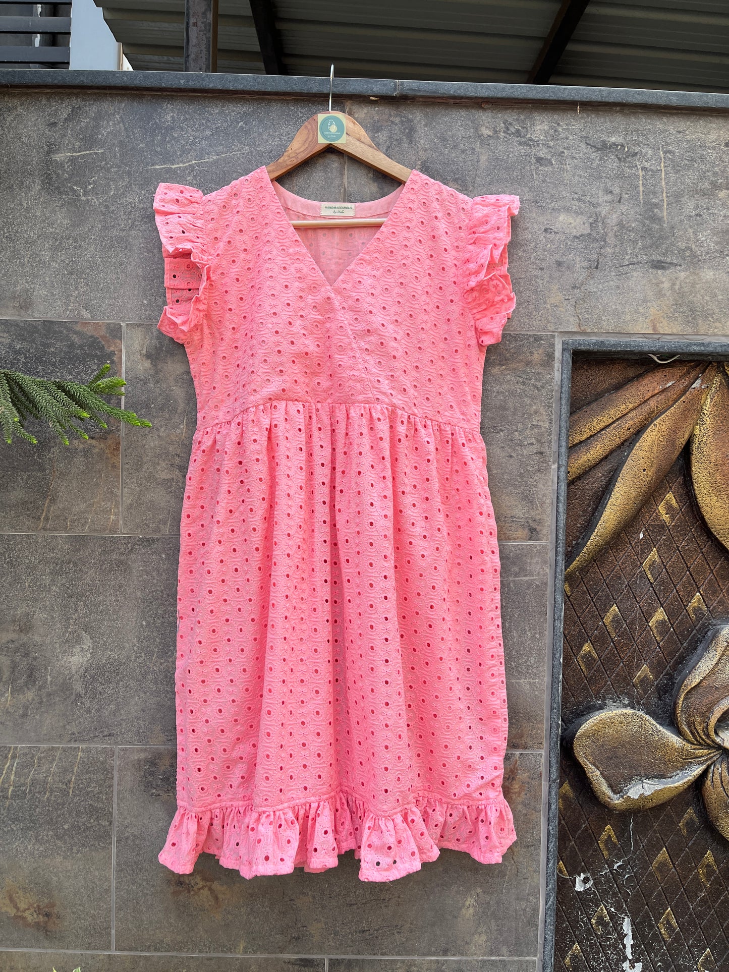 PEACH SCHIFFLY SMOCK DRESS HANDMADEAHOLIC BY MISHKA