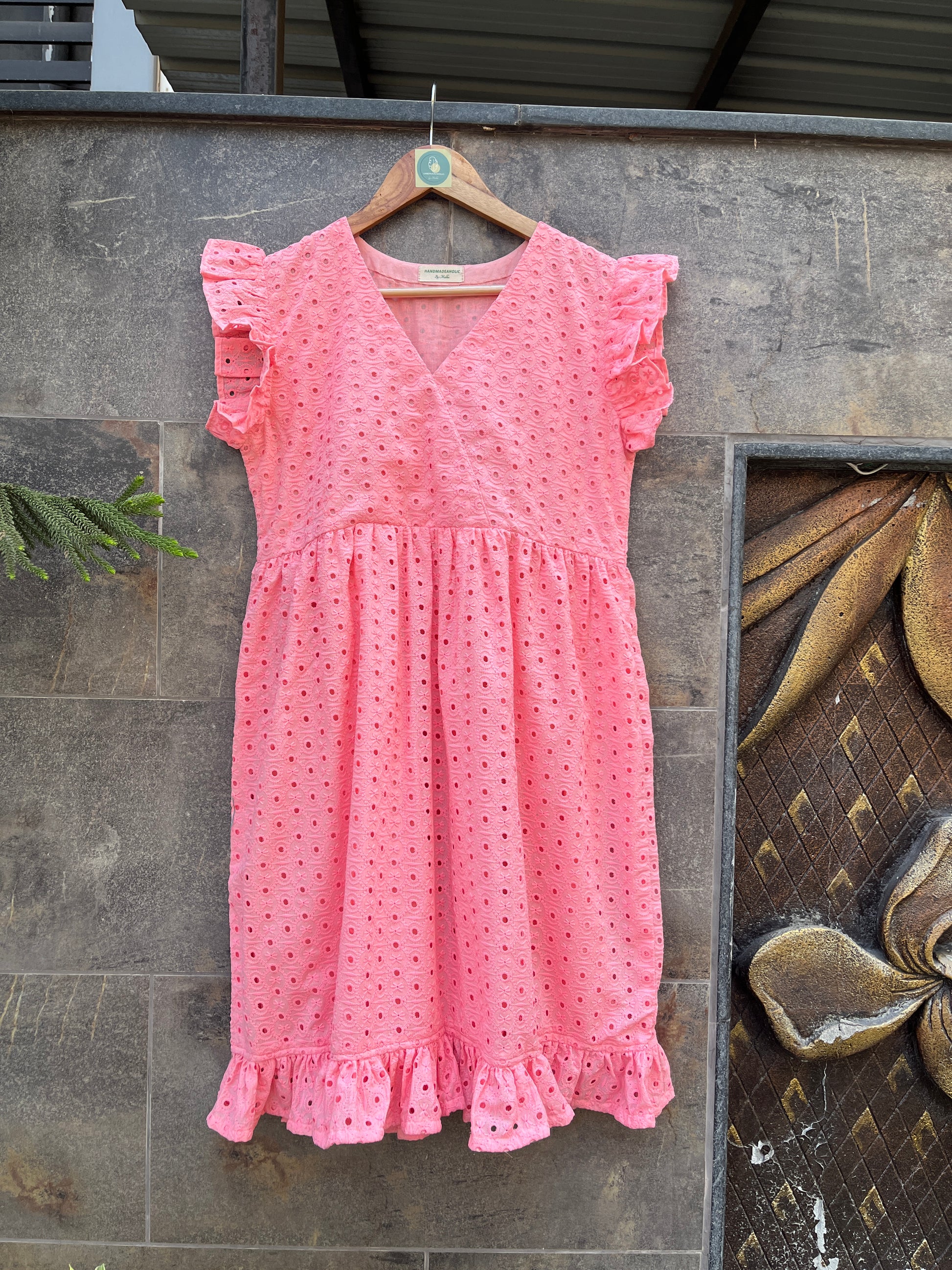 PEACH SCHIFFLY SMOCK DRESS HANDMADEAHOLIC BY MISHKA