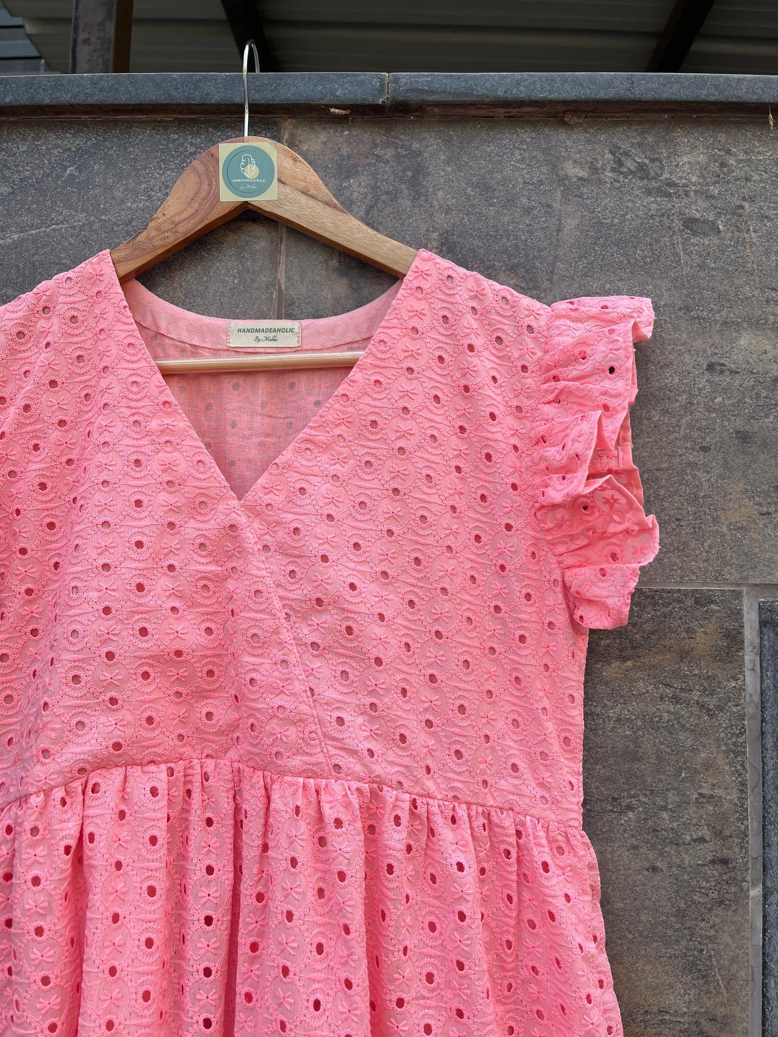 PEACH SCHIFFLY SMOCK DRESS HANDMADEAHOLIC BY MISHKA