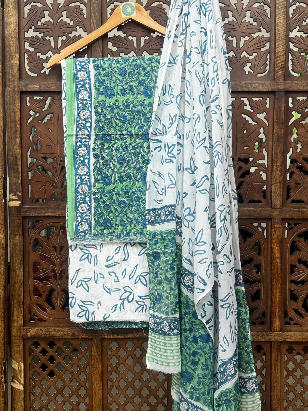 Azure Forest Hand-Block Printed Cotton Unstitched Suit Set HANDMADEAHOLIC BY MISHKA