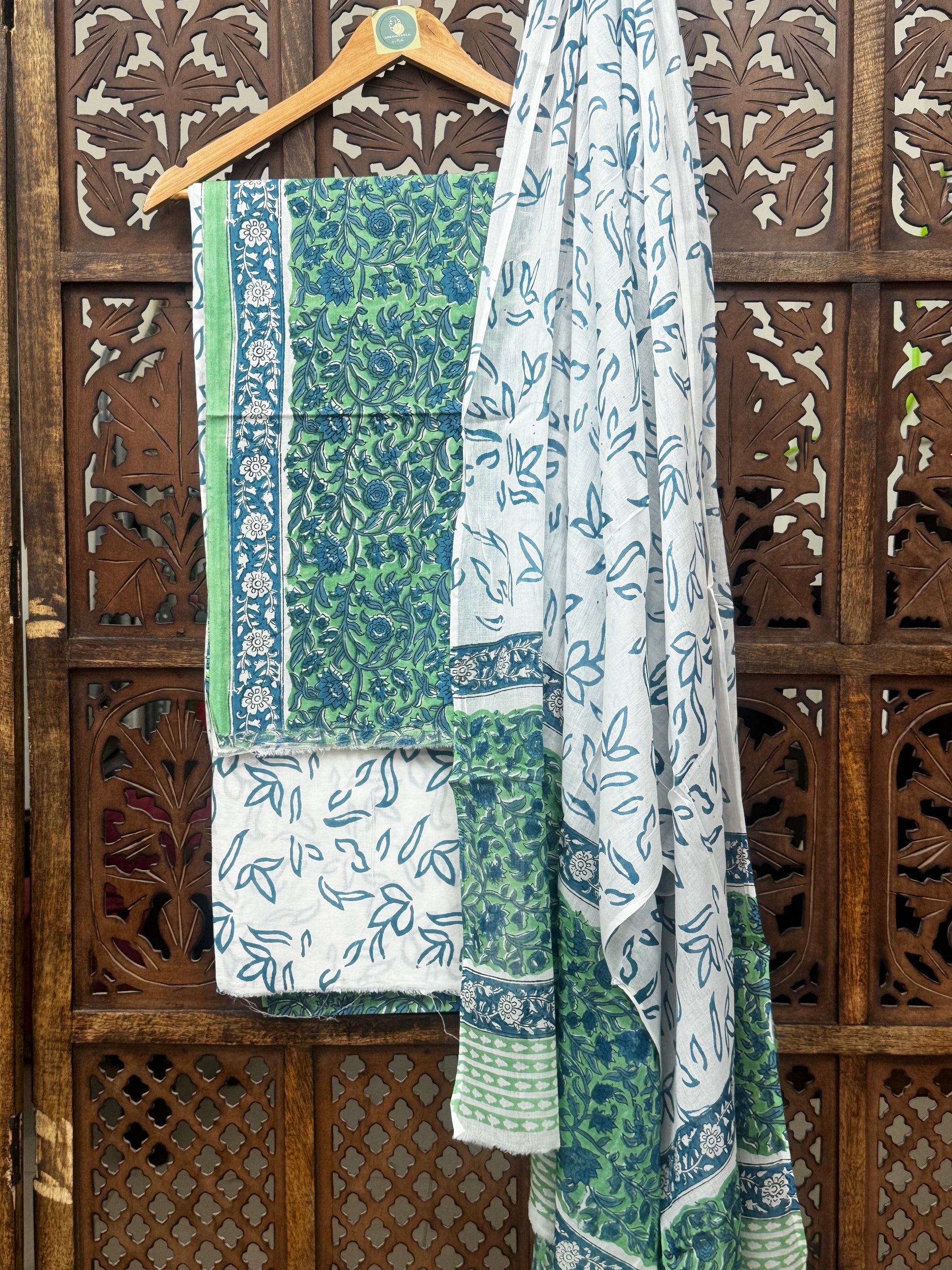Azure Forest Hand-Block Printed Cotton Unstitched Suit Set HANDMADEAHOLIC BY MISHKA