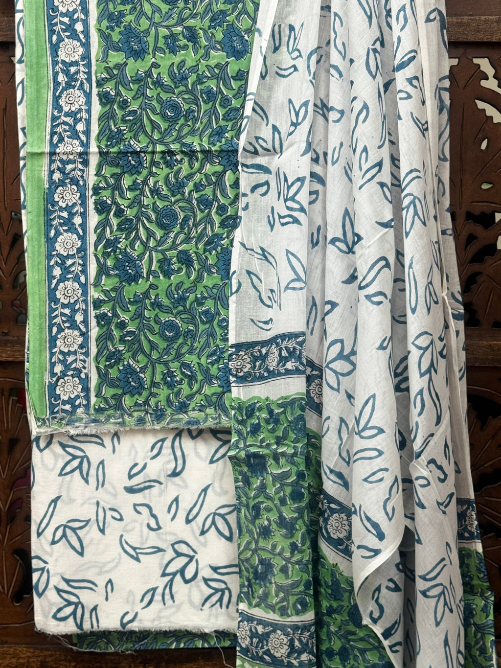 Azure Forest Hand-Block Printed Cotton Unstitched Suit Set HANDMADEAHOLIC BY MISHKA